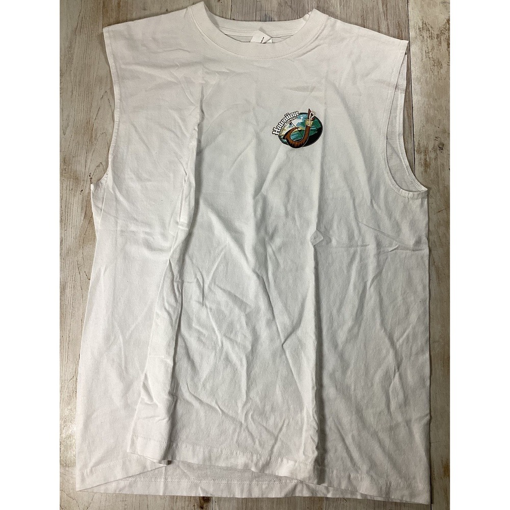 Sleeveless Hawaiian Fishing Tshirt White Men's XL
